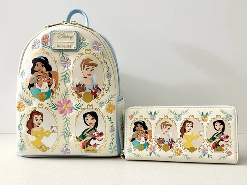 Loungefly Disney Princess Frame Glitter Mini Backpack & Wallet Set New With Tags