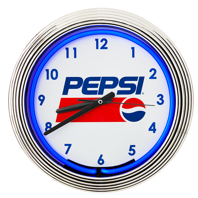 15" PEPSI Retro Style Blue Neon Tube Collectors Clock Restaurant Bar
