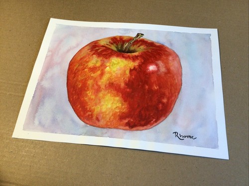 Original Aquarell Skizze, 9x12 cm, roter und goldener Apfel - Bild 5 von 5