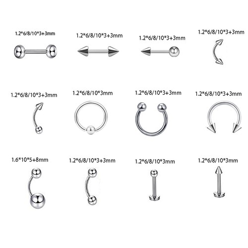 60 Piezas Mancuerna Curvo Ceja Barra Anillo Piercing Acero Anodizado Bola Flecha - Imagen 2 de 2