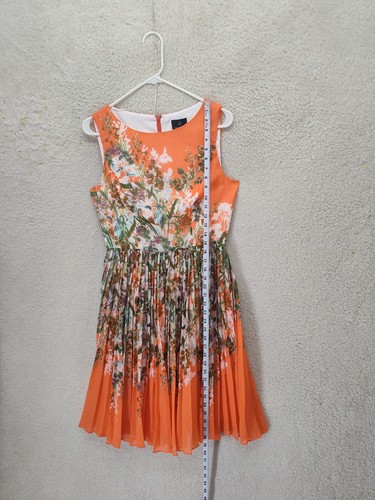 Adrianna Papell Women Dress 6 Orange Print 100% Polyester Sleeveless Pleated - Bild 6 von 19