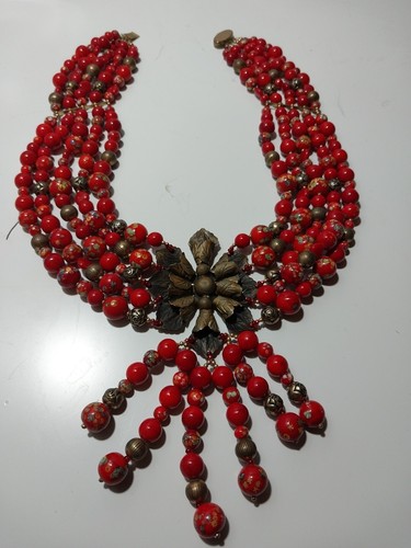 Miriam Haskell Stylish Painted Glass Beads, Metallic Flower 14 KGF clasp M13 - Picture 6 of 13