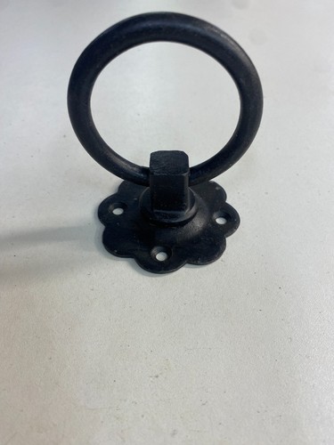 Black Ring Latch Waxed Retro Look Hand Forged With Screws For Gate Handle - Picture 12 of 24