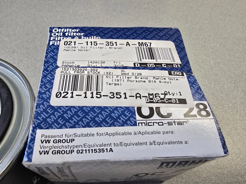 BRAND NEW GENUINE MAHLE OC28 PORSCHE 914 1.7 1.8 2.0 OIL FILTER - Изображение 3 из 4