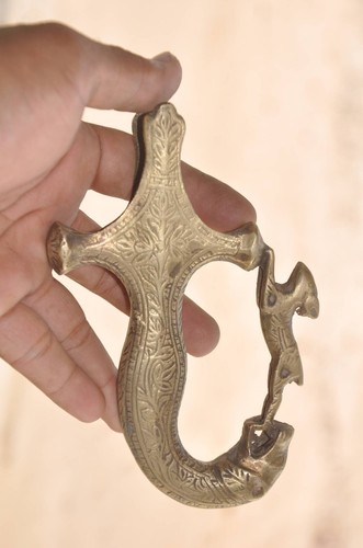 Vintage Brass Engraved Lion & Horse Head Crafted Handcrafted Sword Handle/Hilt - Picture 6 of 8