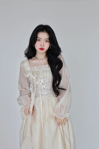 Yellow Korean Style Fairy Dress French Vintage Elegant Fairy Dress  Long Sleeve  - Picture 23 of 24