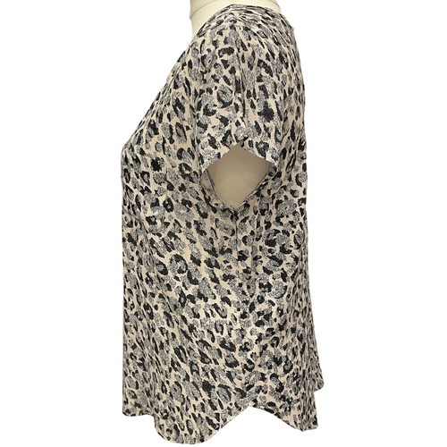 Women's H&M Size 10 Beige Grey Animal Leopard Print Short Sleeve Blouse Top - Picture 3 of 6