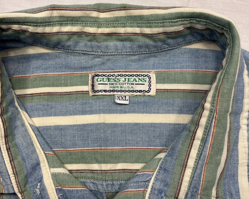 Vintage 80s GUESS Shirt Mens 2XL Striped Button Up Made in USA Short Sleeve - Picture 5 of 10