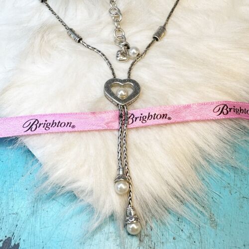 Brighton Soroity Row Glass Pearl Lariat Silver Plate Pendant Necklace - Picture 5 of 7