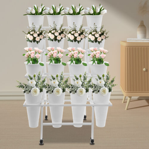 Heavy Duty 4-layer Garden Cart Moving Flower Bucket Stand Rack With Wheels - Picture 10 of 13