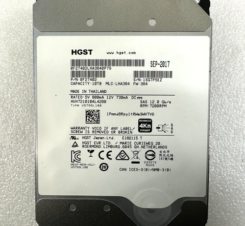 HGST 10TB SAS 3.5" 7.2K 12Gbps 4Kn HUH721010AL4200 Server HDD FREE SHIPPING 🚚 - Picture 9 of 9