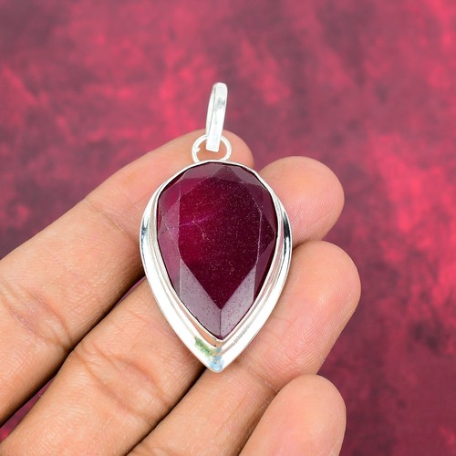 Ruby Lab-Created Gemstone 925 Sterling Silver Handmade Jewelry Pendant - Picture 2 of 6