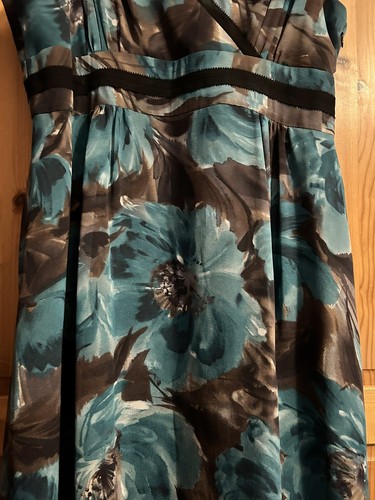 Phase Eight Silk Midi Evening Dress Size 14 Teal Green Black Lined - Picture 3 of 9