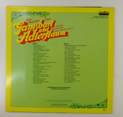 12" LP Vinyl Reichel-Duo Gamsbart und Adlerflaum C3658 A05 - Bild 2 von 3