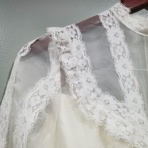 Vintage HANDMADE Women's White Long Sleeve Lace Boho Chiffon Wedding Dress Sz S - Picture 6 of 22
