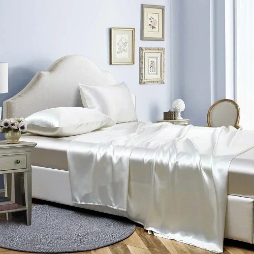 Luxus Satin Stoff Queen Bettwäsche Set King Spannbetttuch Flaches Laken Kissenbezug - Bild 8 von 33
