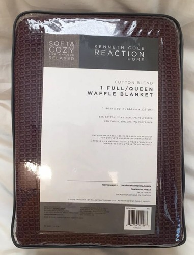 Kenneth Cole Reaction Home Waffle Blanket Full Queen Wine New Cotton & Linen - Picture 3 of 3