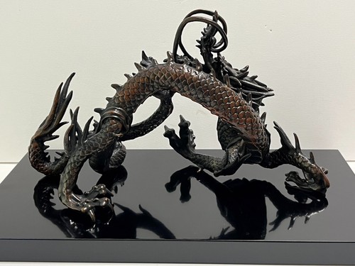 Drache Bronze Statue japanische Metallarbeit Figur Kunst 10,8 Zoll Breite - Bild 6 von 16