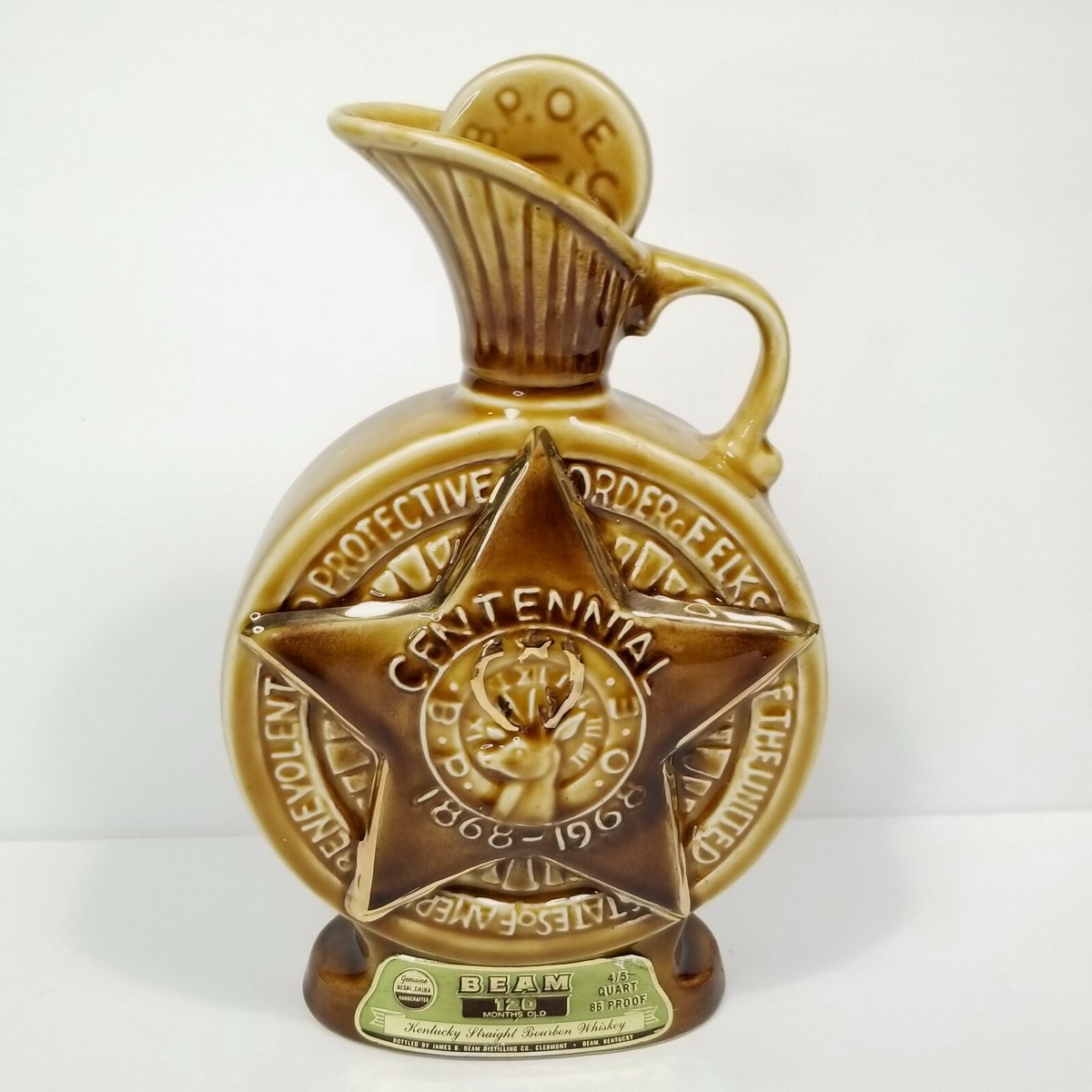 1968 Jim Beam Centennial 1868-1968 BPOE Elks Decanter Whiskey Jug