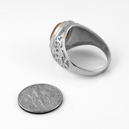 Sterling Silver Om (Aum) Mantra Tiger Eye Yoga Ring - Picture 2 of 5