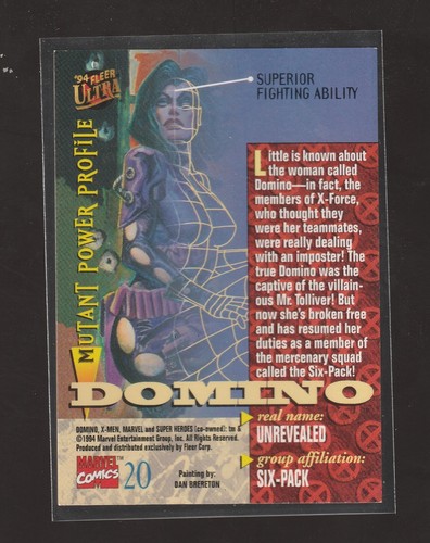 Domino 1994 Fleer Ultra X-Men Superheroes Trading Card #20 - Picture 2 of 2