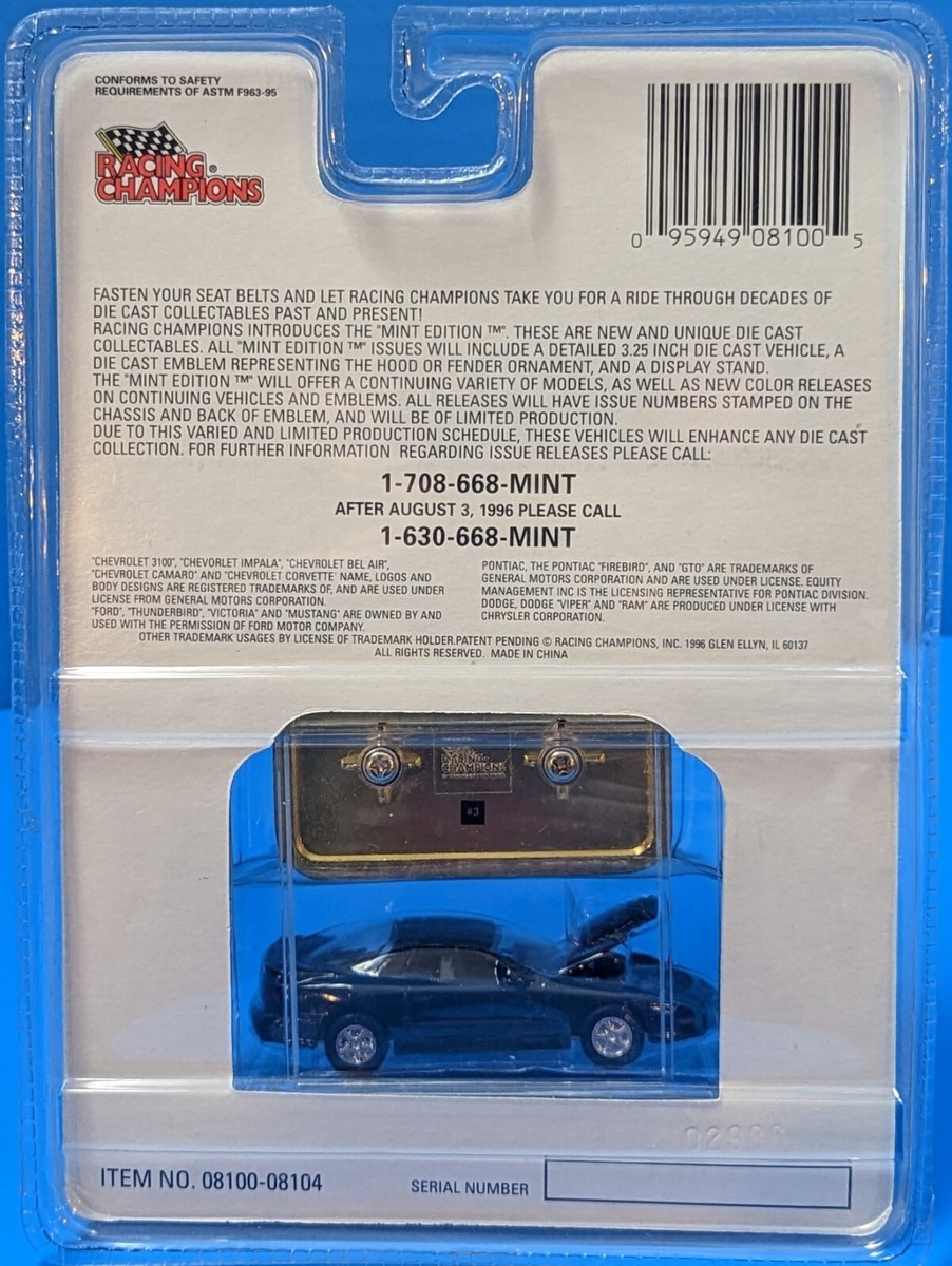 レア！！！1996 レーシングチャンピョン　スペシャルセット Racing Champions Mint Edition – 1996 Pontiac Firebird – #3 – 1:60