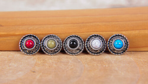 10X 12MM BLACK BEAD VINTAGE SLIVER FLORAL LEATHERCRAFT CONCHOS RIVET SCREW BACK - Picture 9 of 10