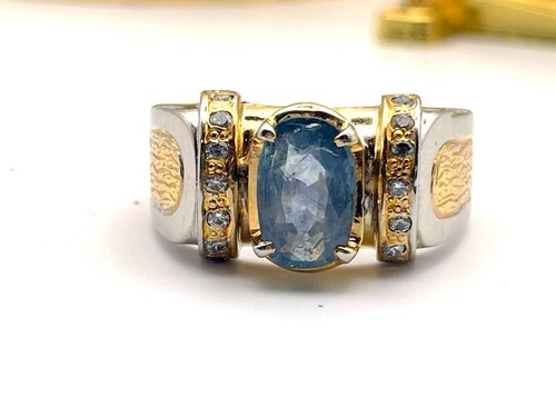 Men Ceylon Sapphire Ring 925 Sterling Silver & Gold Plated Vintage Inspired Ring - Picture 9 of 10