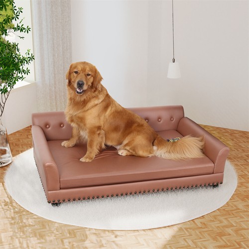 XXL Large Sized Dog Sofa Coach Leather Lounger Waterproof with Removable Cushion - Picture 5 of 27