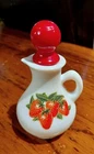 Vtg Avon Strawberry Milk Glass EMPTY Bubble Bath Jar Cruet Bottle w/ Lid 5 Inch