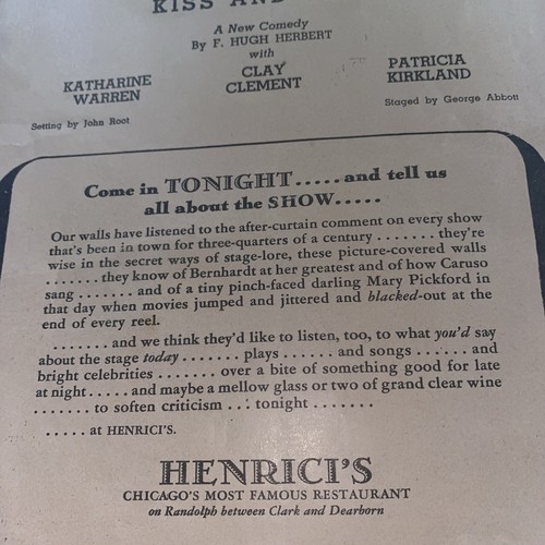 Vintage Theatre Playbill Program (kiss and tell )Harris theater Chicago 1943 - Picture 3 of 11