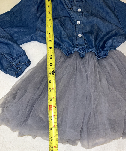 BEAR LEADER Chambray Denim & Gray Tulle L/S Dress Sz 120 Girls 5T TODDLER PARTY - Picture 5 of 7