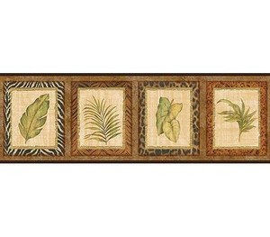 Wallpaper-Border-Designer-Palm-Leaves-in-Animal-Print-Frames-with-Black-Trim