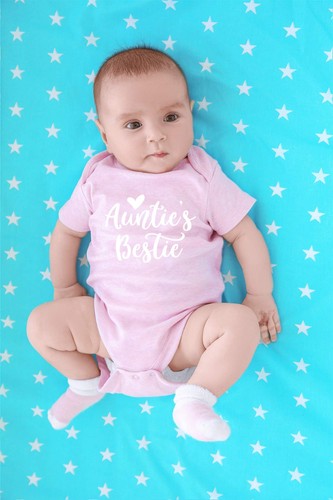 Auntie's Bestie Baby Bodysuit Funny Infant Outfit Cute Newborn Clothes Boy Gi... - Picture 4 of 6