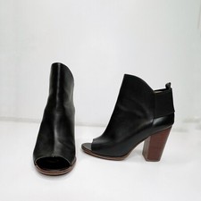 Kelsi Dagger Brooklyn Black Leather Ankle Peep Toe Bootie 8.5