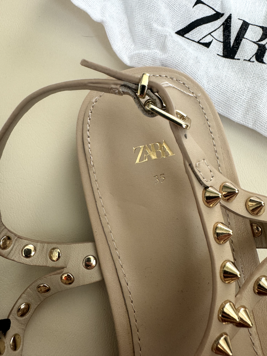 Zara Beige Metallic Gold Studded Wrap around Gladiator