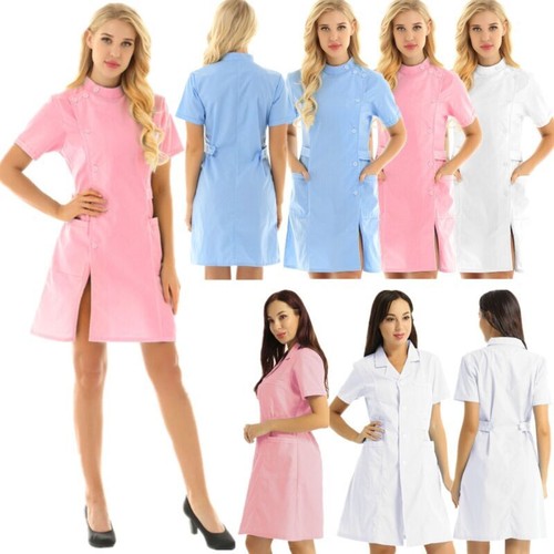 UK Women's Mandarin Collar Jacket Nurse Scrub Lab Coat Uniform Hospital Dress Up - Bild 5 von 63