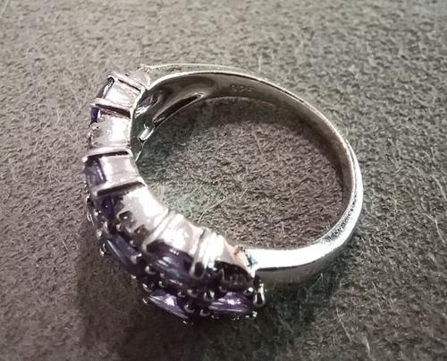 Sterling Silber 3-reihiger Amethyst CZ Bandring Gr. 6 NVC - Bild 7 von 9