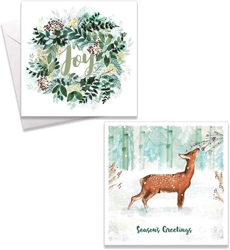 Square Christmas Cards 2 Festive Xmas Designs Gift maker Pack of 20 Standard - Picture 7 of 26