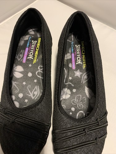 Skechers Women’s size 8.5 Skimmer flats shoes shirt wedge black kiss double AF - Picture 3 of 9