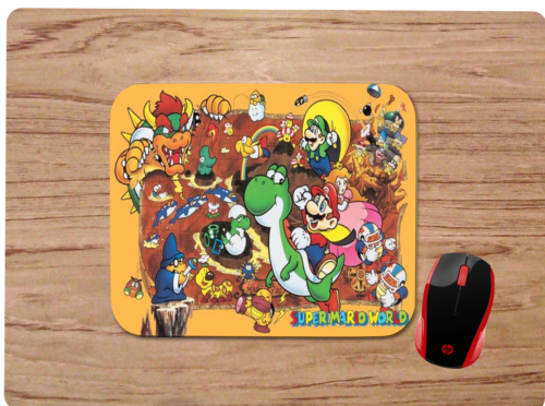 SUPER MARIO WORLD CHARACTER COLLAGE ART CUSTOM MOUSE PAD DESK MAT PC GAMING GIFT - Afbeelding 1 van 1