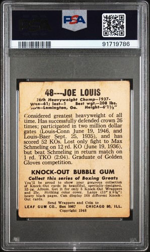 1948 LEAF #48 JOE LOUIS PSA 1 - Picture 2 of 2
