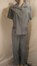 2 Piece Set By Sag Harbor Embroidered Top with Beads and Matching Pant Size 14