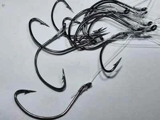 12 snelled 2/0  wide gap fishing hooks flounder fluke rigs 12 inch leader