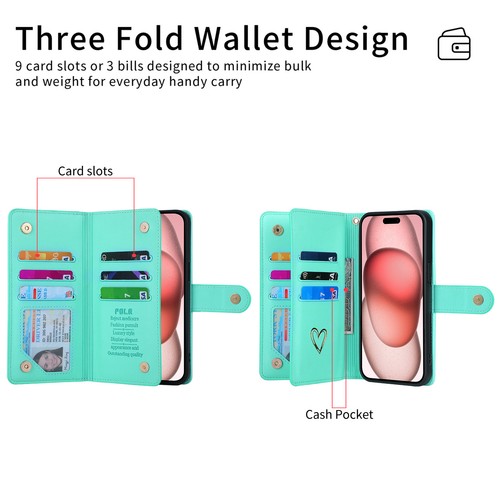 For iPhone 16 15 Pro Max 14 13 12 11 WOMEN Leather Card Wallet Flip Case + Strap - Picture 71 of 78