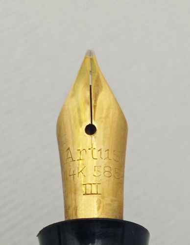 ARTUS 22B Black Piston Fountain Pen 14K OM Nib Very Rare Vintage 50s Ecellent - Picture 11 of 16