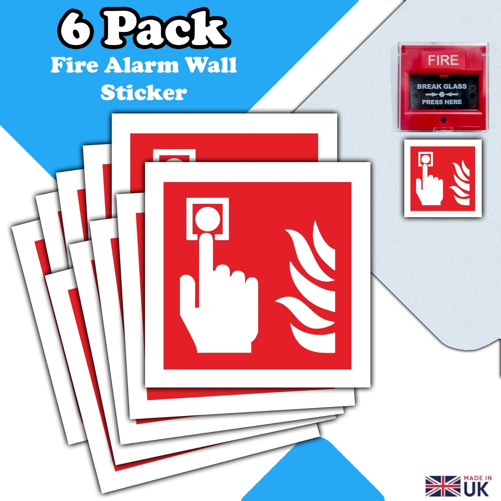 Fire Alarm Call Point - Waterproof Vinyl Sticker Signs - Pack of 6 - Fire Alarm