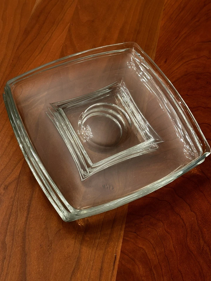 "4 placas cuadradas transparentes Hazel-Atlas centros geométricos pesados vintage decoración moderna 9""" Foto 2 de 4