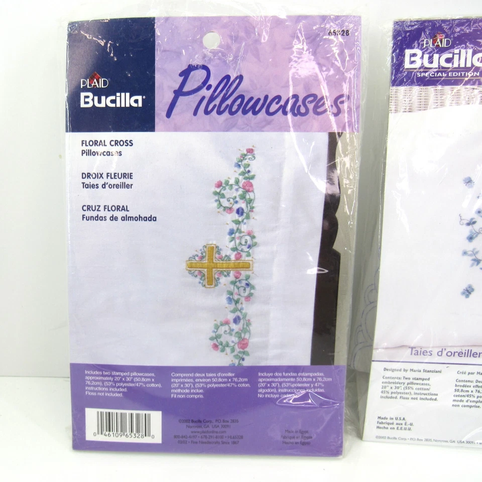 Plaid Brucilla Stamped Pillowcases (2) Set of 2 Tree of Life and Floral Cross - Image 2 of 4