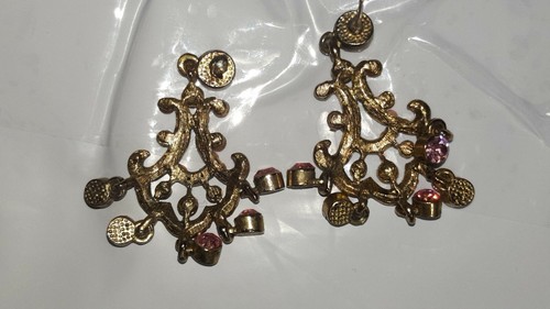 Costume Designer Pink opaque & Rhinestone Chandalier Earrings - Picture 3 of 4